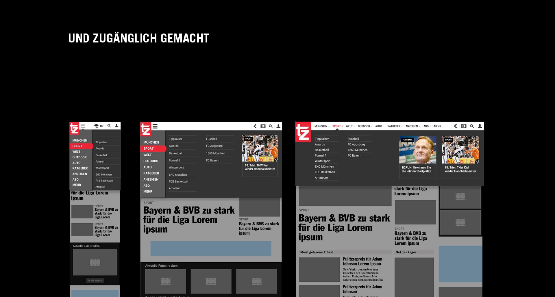 TZ - Nachrichtenportal | User Experience Design - Wireframes | Navigation TZ - Nachrichtenportal | User Experience Design - Wireframes | Und zugänglich gemacht