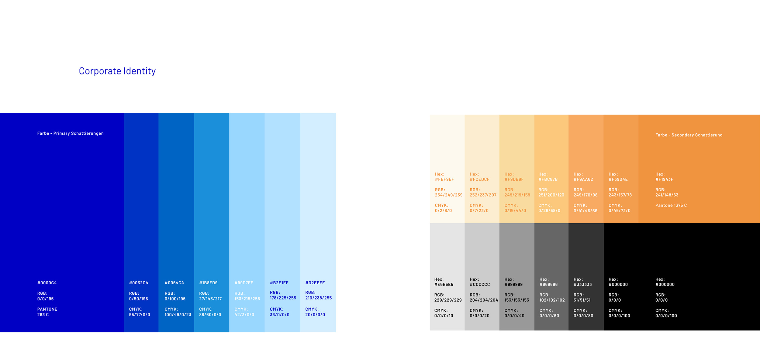 Corporate Identity Vidis Blautöne, Orange und Schwarz als Farben der Corporate Identity