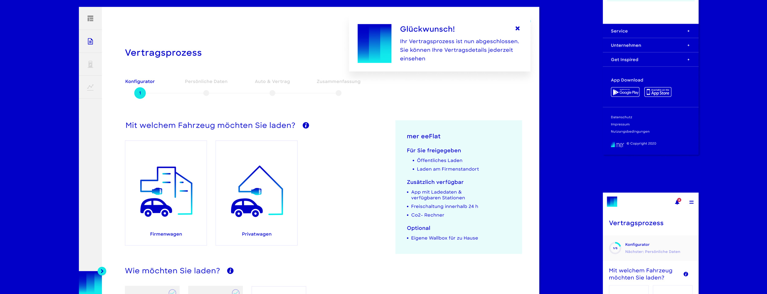 Vertragsprozess MER Ansicht Desktop und mobile Ansicht des Vertragsprozesses