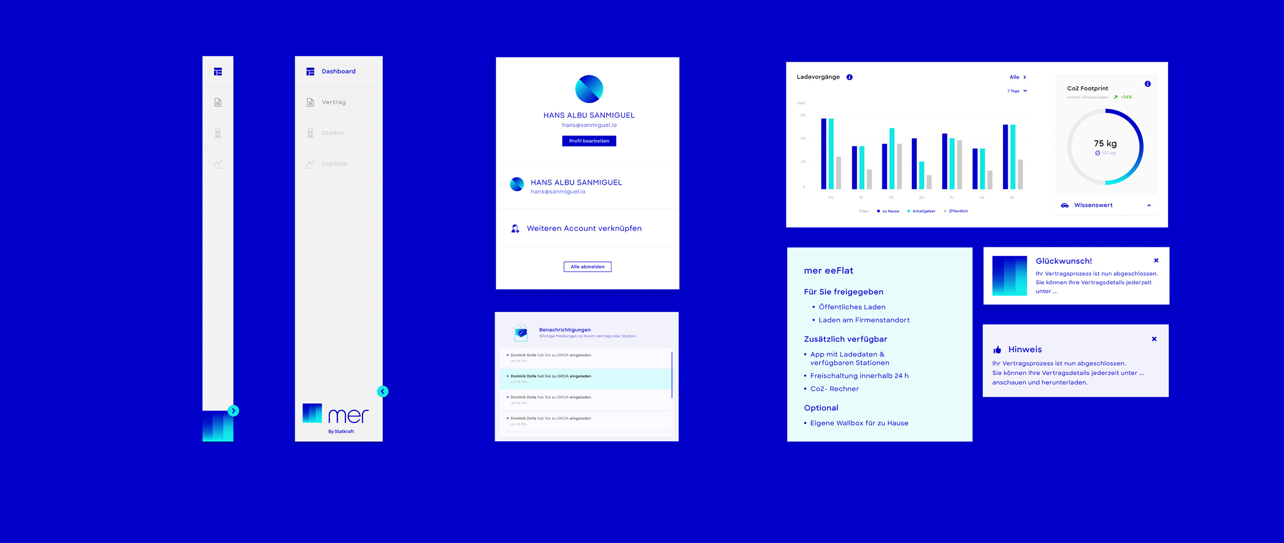 Visuelle Elemente in der MER Anwendung wie die Menüleiste und die Profilsettings
